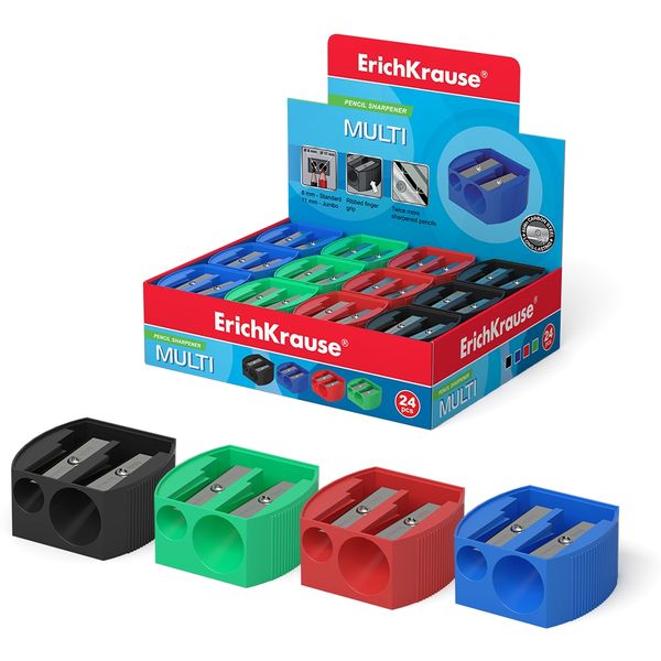 Точилка пластиковая, 2 отв. (Ø8 и Ø11 мм), ErichKrause Multi_4 дизайна