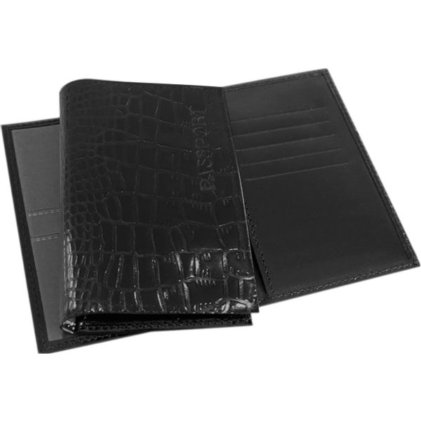 Обложка для паспорта с картхолдером, нат. кожа "croco", цв.: черный,  Attomex