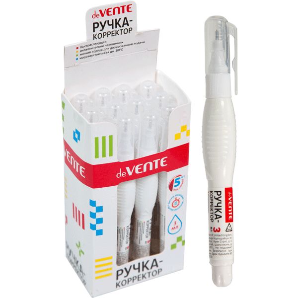 Ручка-корректор 3 мл deVENTE, на основе растворителя, метал. ПУ, эргоном. корпус Ручка-корректор 3 мл deVENTE, на основе растворителя, метал. ПУ, эргоном. корпус