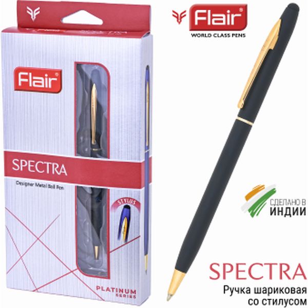 Ручка шариковая подарочная Flair Spectra, поворотный м-м, цв. корпуса черный/золото, 0.8 мм, синяя Ручка шариковая подарочная Flair Spectra, поворотный м-м, цв. корпуса черный/золото, 0.8 мм, синяя