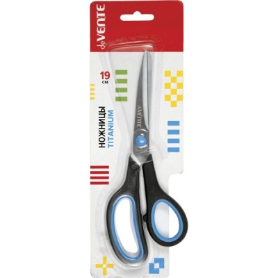 Ножницы 190 мм, эргономичные, прорезин. кольца, черно-синие, deVENTE Titanium