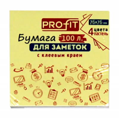Бумага для заметок с клеевым краем, 76*76 мм, 100 л., пастельная, 4 цвета, Profit Бумага для заметок с клеевым краем, 76*76 мм, 100 л., пастельная, 4 цвета, Profit