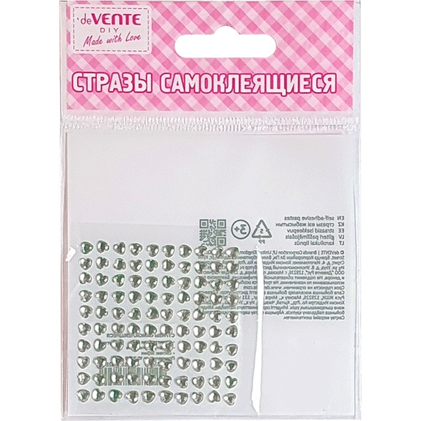 Стразы самоклеящиеся Ø4 мм, 100 шт., цв.: серебристый, deVENTE Heart (Сердце)