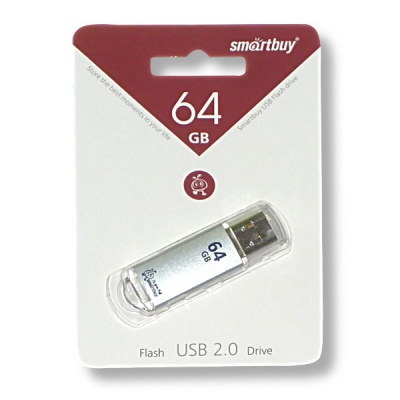 Флеш-накопитель USB 2.0, 64 ГБ, Smartbuy V-Cut_сверкающий серебристый