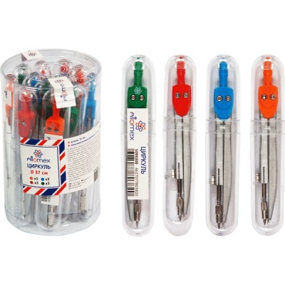 Циркуль металлический Attomex, 120 мм, D37 см, ассорти 4 цвета, в футляре (для школьников)