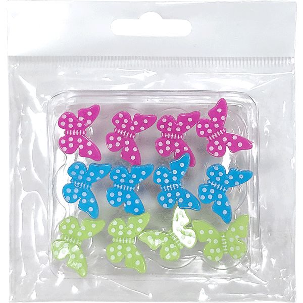 Кнопки "бабочки" 12 шт., 8.5*8.5 мм, игла 10 мм, цветные, блистер, deVENTE Butterfly