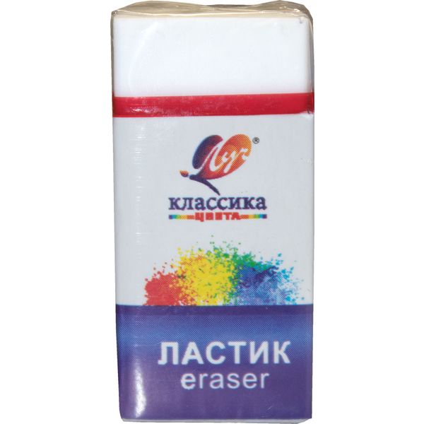 Ластик ЛУЧ Классика K5, TPR, прямоугольный, 40*19*10 мм, картон. держатель, белый Ластик ЛУЧ Классика K5, TPR, прямоугольный, 40*19*10 мм, картон. держатель, белый