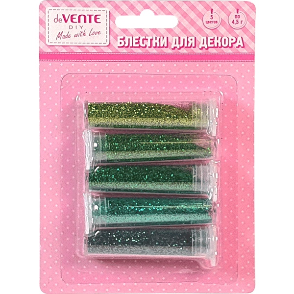 Блестки (глиттер) для декорирования 5 цв. (оттенки зеленого) по 4.5 г, deVENTE