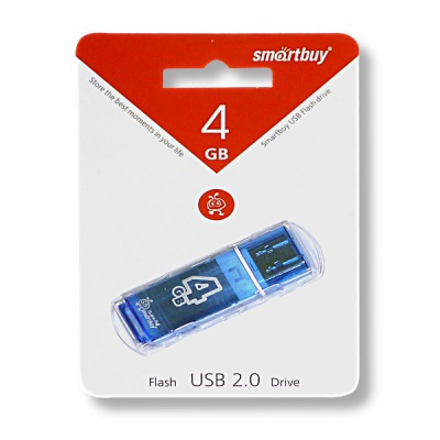 Флеш-накопитель USB 2.0, 4 ГБ, Smartbuy Glossy Blue/голубой