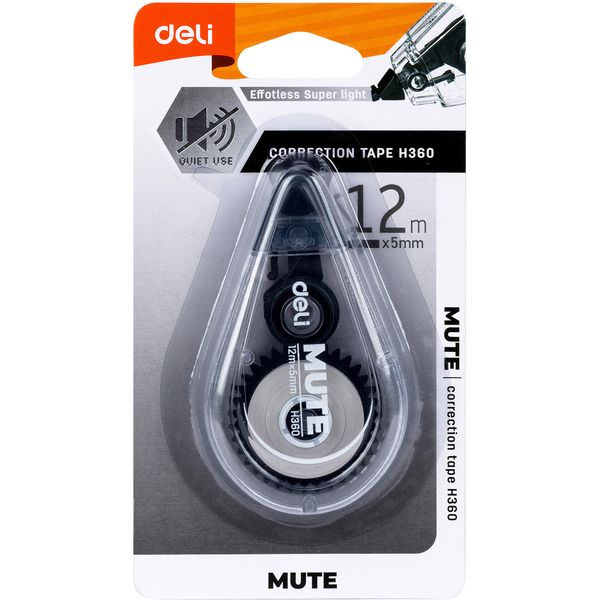 Лента корректирующая 5 мм* 12 м, фронт. аппликатор, п/п корпус, Deli Mute_2 дизайна