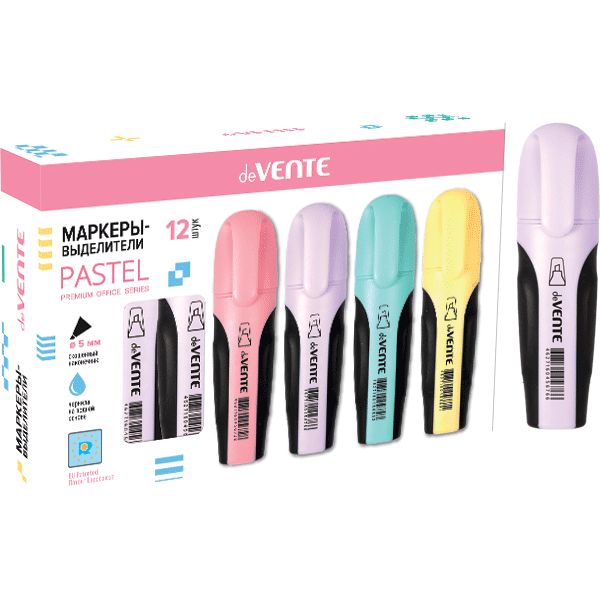 Текстмаркер сиреневый, пастельный, ШЛ 1-5 мм, н-к "клин", эрг. корпус, deVENTE Pastel  Акция!