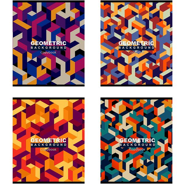 Тетрадь А5, клетка, 96 л., на скобе, 60 г/м², мел. картон, Legend Геометрические лабиринты_4 дизайна