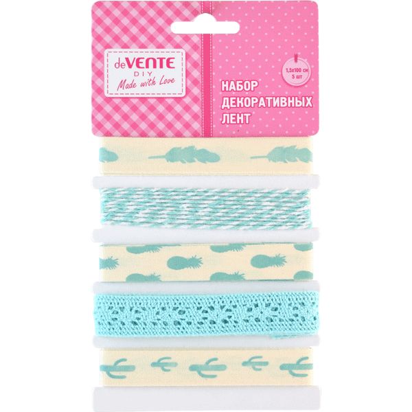 Шнур и ленты декоративные, 5 шт.* 1 м, цв.: мятный, deVENTE Pastel  Акция!