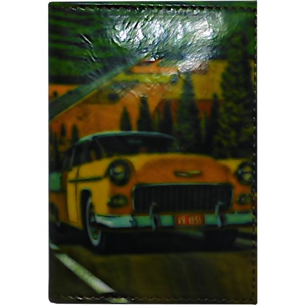 Визитница карманная Grand Желтое авто, на 40 визиток, нат. кожа, отстроч., печать принта Акция!