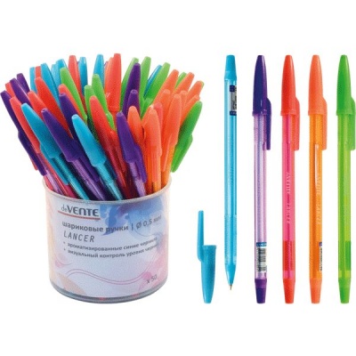 Ручка шариковая синяя, 0.5 мм "игла", рифл. упор, арома чернила, тон. корп., deVENTE Lancer_5 дизайнов