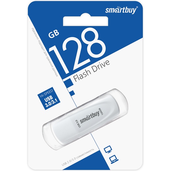 Флеш-накопитель USB 3.0, 128 ГБ, Smartbuy Scout_белый Флеш-накопитель USB 3.0, 128 ГБ, Smartbuy Scout_белый