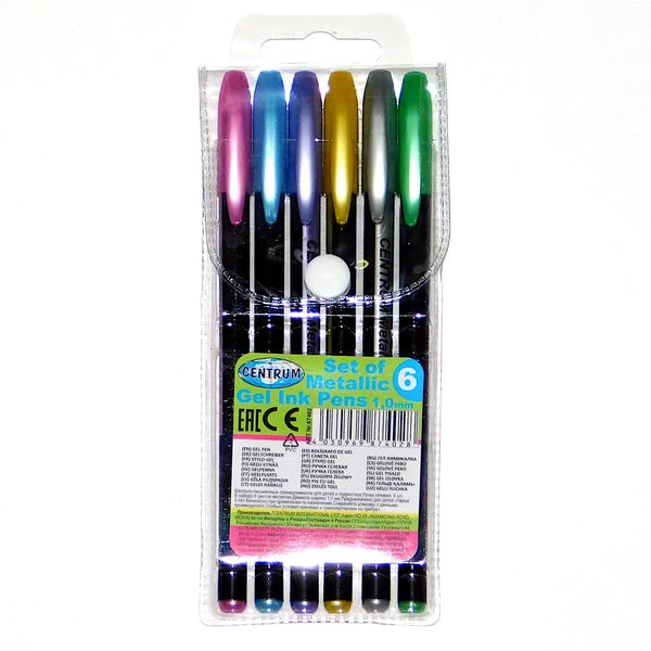 Ручки гелевые, набор 6 шт./6 цв., Ø 1.0 мм, CENTRUM Metallic
