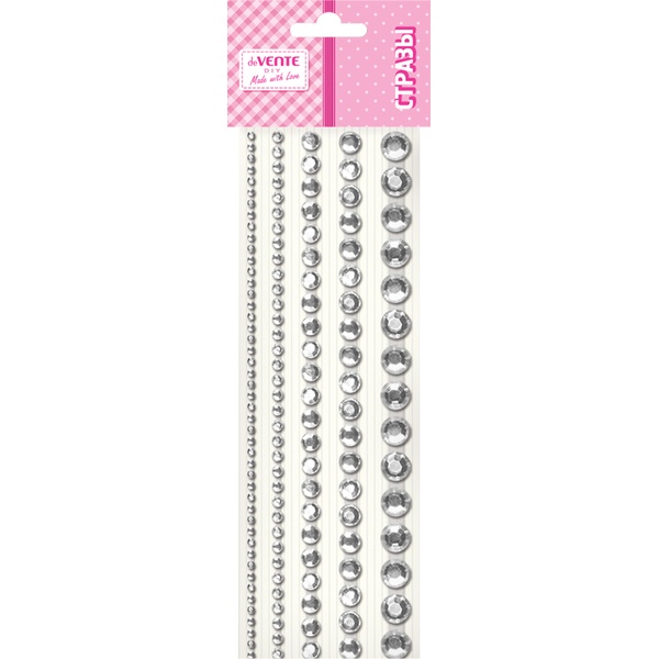 Стразы самоклеящиеся, 130 шт., круглые, 5 р-ров, цв.: серебристые, deVENTE DIY Jewelry Inspiration