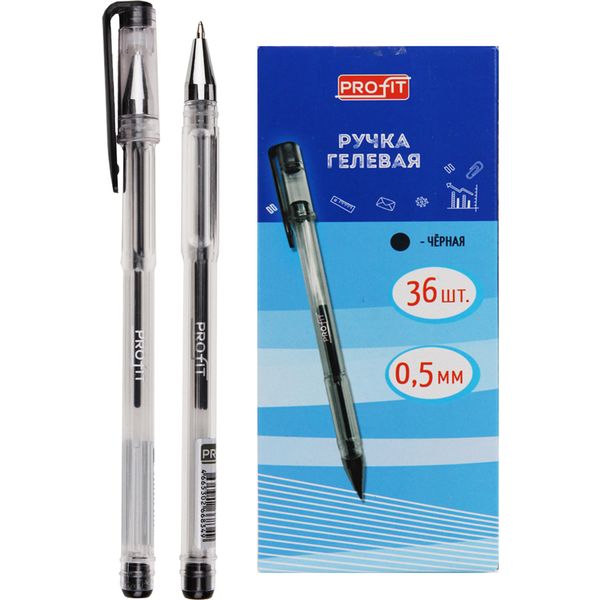 Ручка гелевая черная, 0.7 мм, узел Standard, рифл. грип, Profit (прозр. корпус) Ручка гелевая черная, 0.7 мм, узел Standard, рифл. грип, Profit (прозр. корпус)