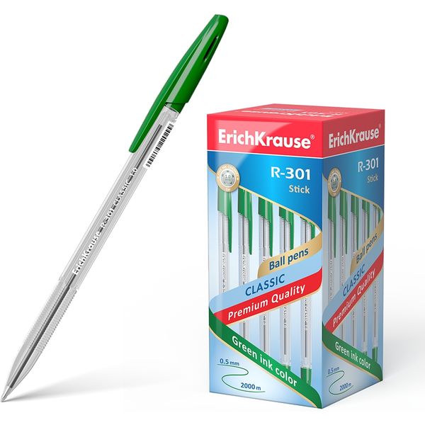 Ручка шариковая зеленая, 1.0 мм, узел Standard, ErichKrause R-301 Stick Classic Ручка шариковая зеленая, 1.0 мм, узел Standard, ErichKrause R-301 Stick Classic