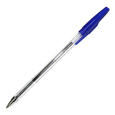 Ручка шариковая синяя, 0.7 мм, рифл. упор, метал. н-к, прозр. корп., PROFIT Стандарт