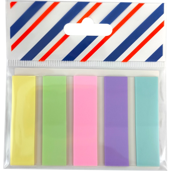 Закладки пластиковые с клеевым краем, 12*45 мм, 5*20 л., пастельные, 5 цветов, Attomex (прямоуг.)