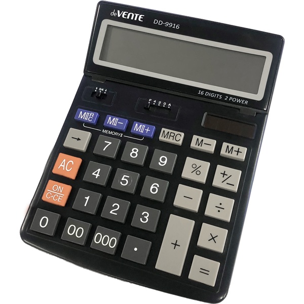 Калькулятор бухгалтерский deVENTE DD-9916, 16-разряд., рег. экран, 2 яч. памяти, дв. питание, 000, →, черный