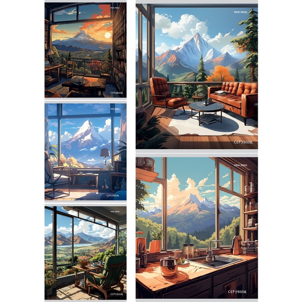 Тетрадь А5, линия, 48 л., на скобе, 60 г/м², Prof-Press Нереальный мир_5 дизайнов