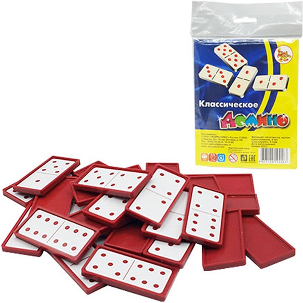 Игра "Домино классическое" (детское): пластик. кости 28 шт., п/п, ЗАДИРА