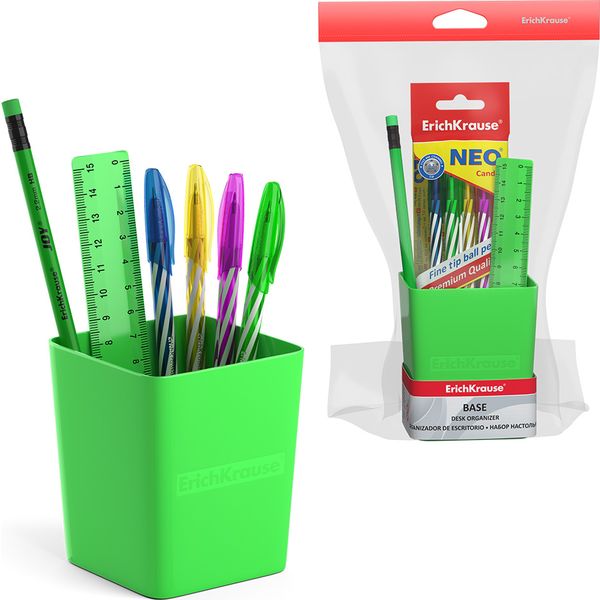Органайзер настольный 6 предметов ErichKrause Base Neon Solid зеленый Акция!