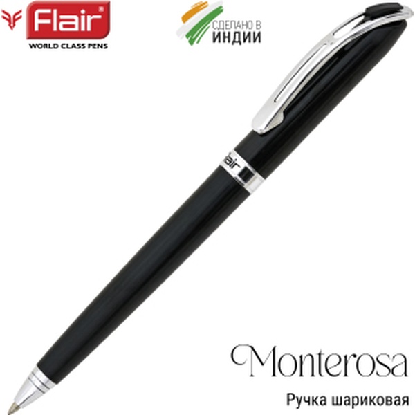 Ручка шариковая подарочная Flair Monterossa, поворот. м-м, цв. корп.: черн./хром, 1.0 мм, синяя