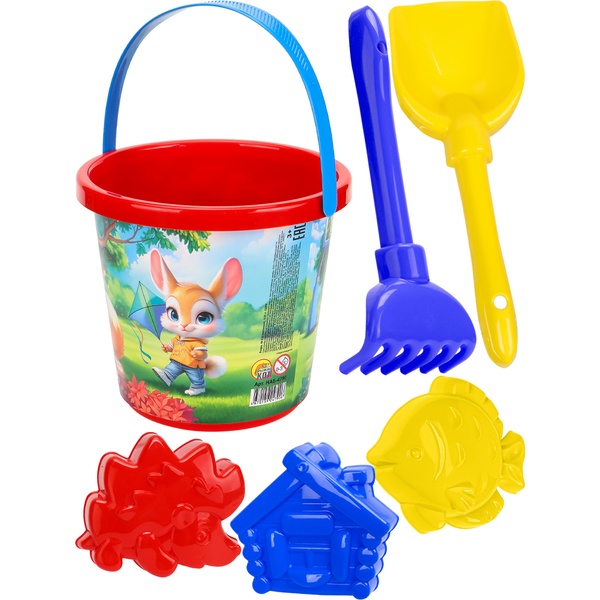 Набор песочный Парк (ведерко 0,85 л, лопатка 22 см + грабли 21 см + 3 формочки)