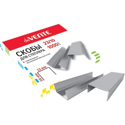 Скобы для степлера №23/10, оцинкованные, 1000 шт., deVENTE