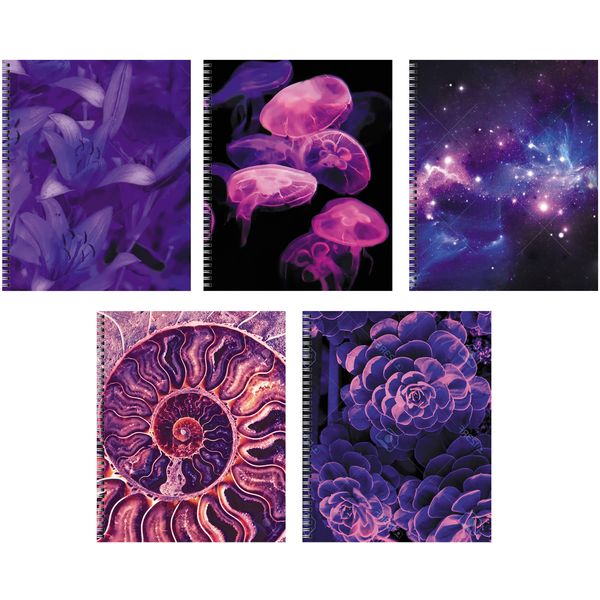 Тетрадь А5, клетка, 96 л., на гребне, 60 г/м², лам. хамелеон, Listoff Violet Mix_5 дизайнов