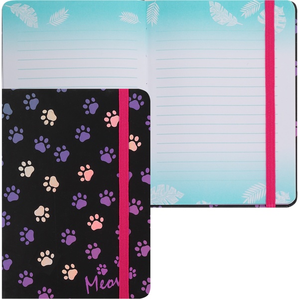 Блокнот в твердом переплете, А6, 64 л., 70 г/м², линия (стилиз.), мат. лам., резинка, КОКОС Лапки 