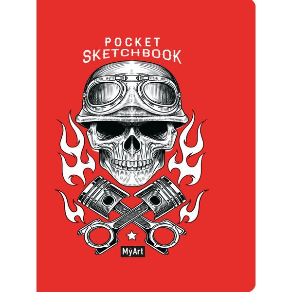 Скетчбук А6, тв. переплет, 48 л., Lux cream 100 г/м², резинка, MyArt Pocket_Череп   Акция