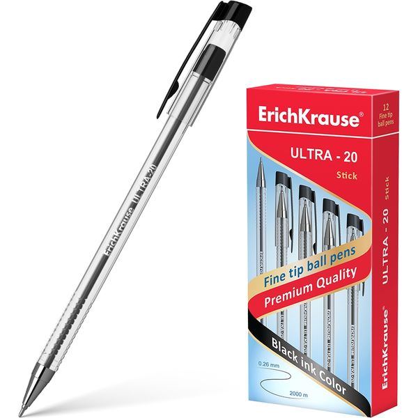 Ручка шариковая черная, 0.7 мм "игла", рифл. грип, метал. н-к, ErichKrause ULTRA-20 Stick Classic Ручка шариковая черная, 0.7 мм "игла", рифл. грип, метал. н-к, ErichKrause ULTRA-20 Stick Classic