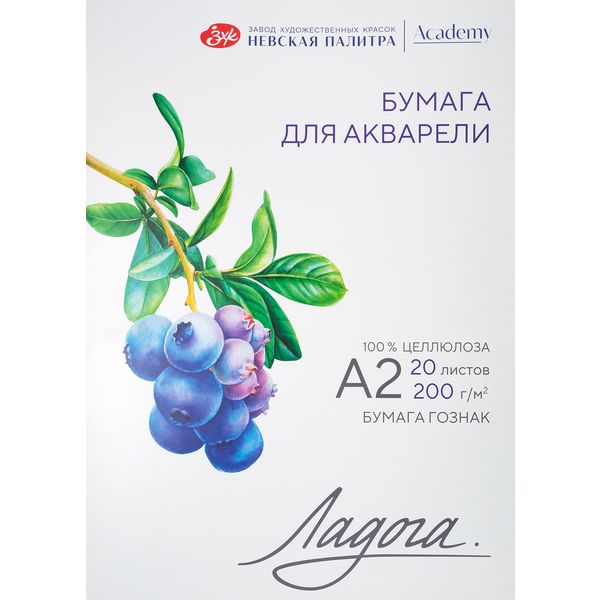 Папка для акварели, А2, 20 л., 200 г/м², цв: белый, ср. зерно, целлюлоза 100%, ЛАДОГА Папка для акварели, А2, 20 л., 200 г/м², цв: белый, ср. зерно, целлюлоза 100%, ЛАДОГА