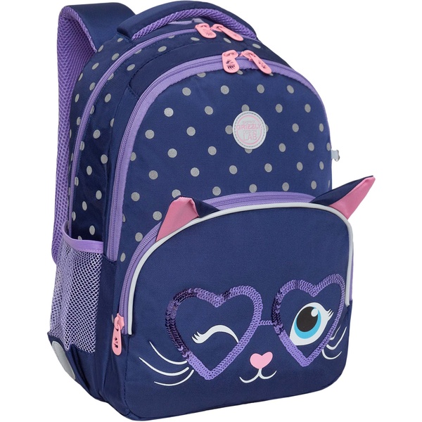 Рюкзак ученический GRIZZLY (Котик), 40*27*20 см, 13.5 л, 688 г, 2 отд, эрг. спинка