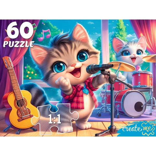 Пазл 60 элементов. РЫЖИЙ КОТ КОТЯТА-МУЗЫКАНТЫ