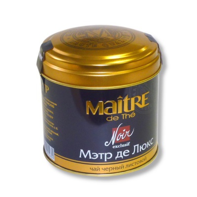 Чай среднелистовой Maitre de The (МЭТР) Мэтр де Люкс Noir, черный купаж, 100 г, жестяная банка Чай среднелистовой Maitre de The (МЭТР) Мэтр де Люкс Noir, черный купаж, 100 г, жестяная банка