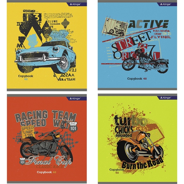 Тетрадь А5, клетка, 48 л., на скобе, 60 г/м², Alingar Racig Team_4 дизайна