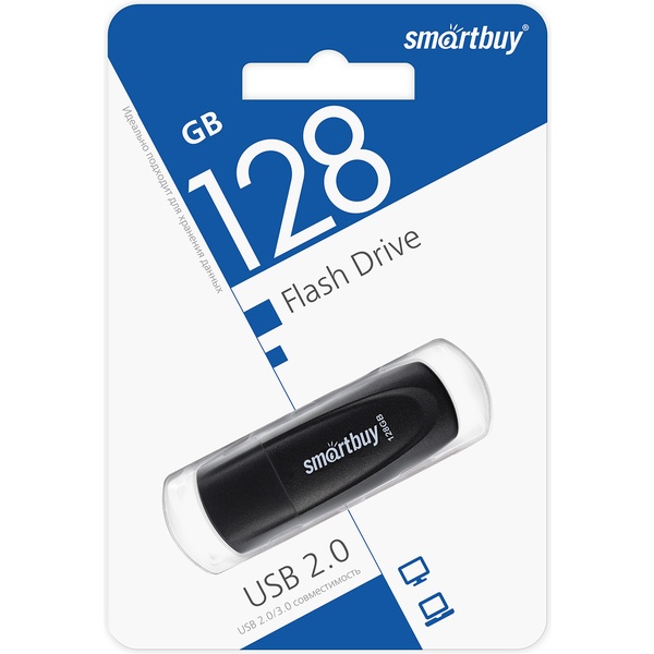 Флеш-накопитель USB 2.0, 128 ГБ, Smartbuy Scout Black/черный