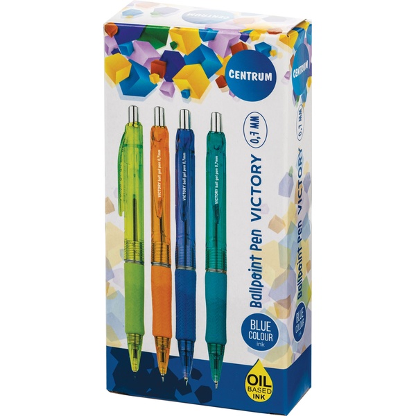 Ручка шариковая автомат., синяя, 0.7 мм, эрг. грип, м/о, Centrum Victory_4 дизайна