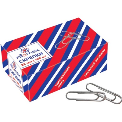 Скрепки 22 мм, оцинкованные, овальные, 100 шт., к/к, Attomex