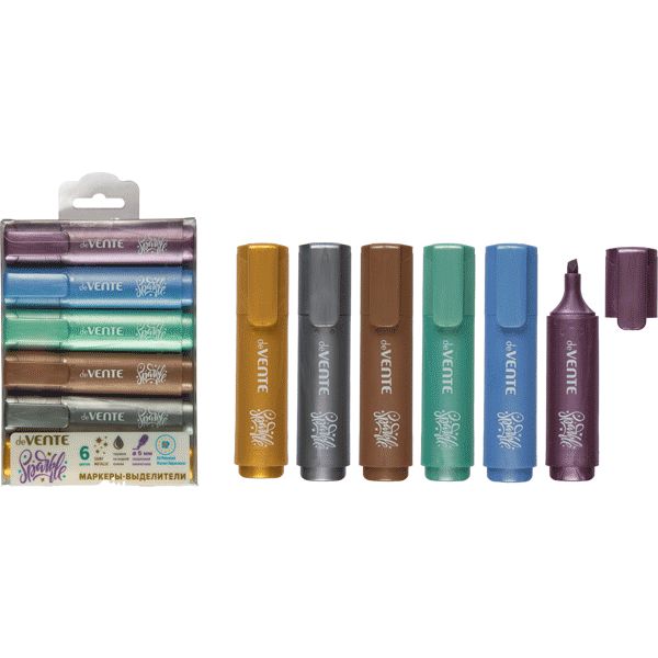 Текстмаркеры 6 цветов, металлик, ШЛ 1-5 мм, н-к "клин", deVENTE Sparkle  Акция!
