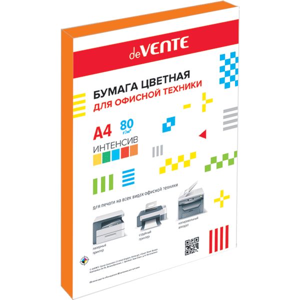 Бумага цветная А4/80/100 л., интенсив, оранжевая, ПЭТ с подложкой, deVENTE