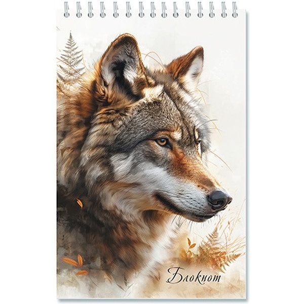 Блокнот на гребне А5, 48 л., клетка, 60 г/м², блестки, PLANO Волк   Акция!