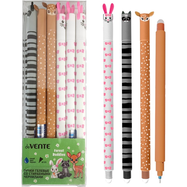 Ручка "пиши-стирай" гелевая, синяя, Ø 0.5 мм, лин. 0.4 мм, deVENTE Forest Buddies_3 дизайна АКЦИЯ!!!