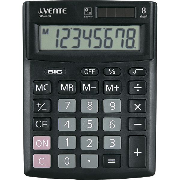 Калькулятор базовый deVENTE DD-4408, 8-разряд., 1 яч. пямяти, дв. питание, черный Калькулятор базовый deVENTE DD-4408, 8-разряд., 1 яч. пямяти, дв. питание, черный